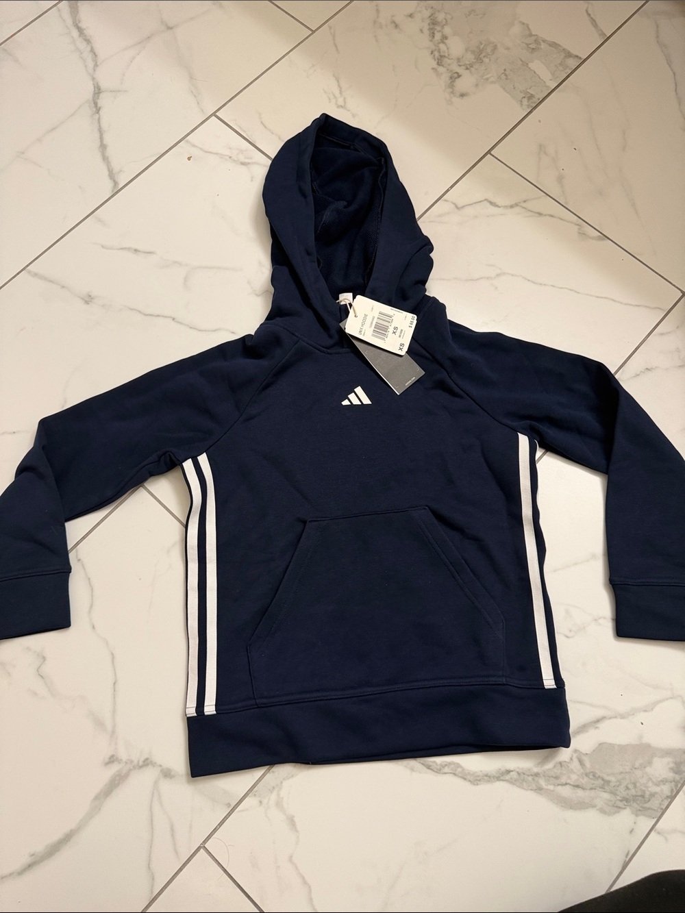adidas Navy Hoodie with White Side Stripes - Kids